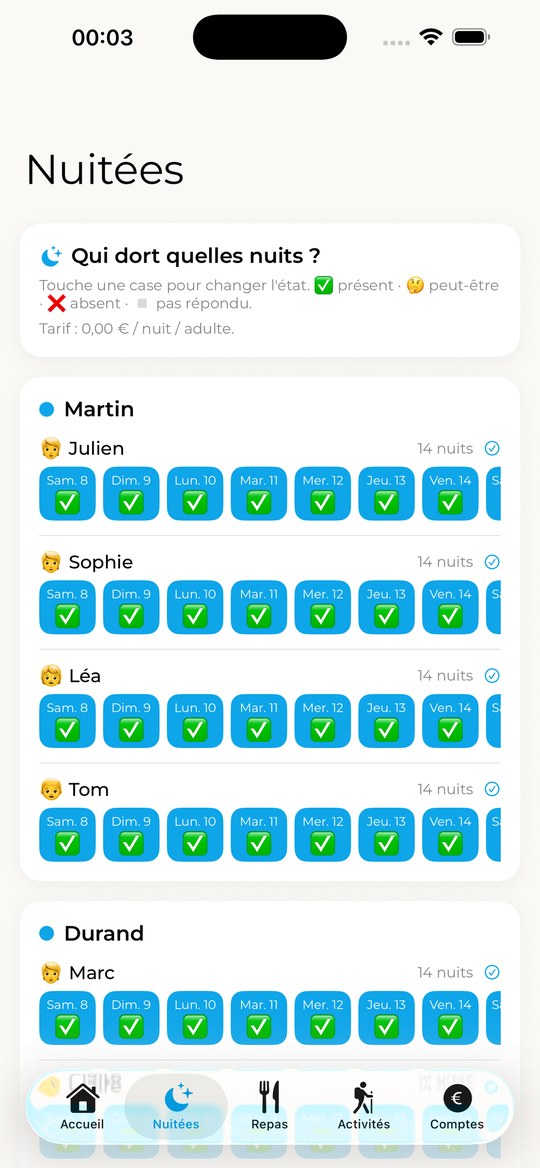 Majordino sur iPhone — nuitées