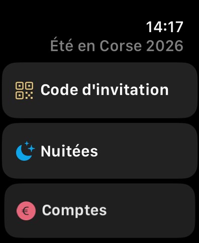 Majordino sur Apple Watch — accueil